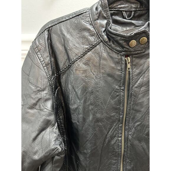 Andrew Michael Black Leather Jacket Size 1XL Quilted Pattern-Rope Accent- Moto - Picture 3 of 11